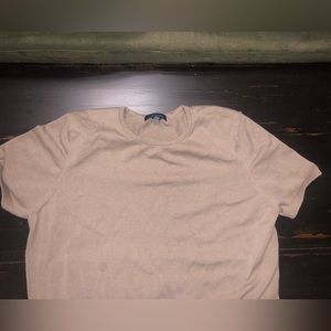 Lands End Short Sleeve Cream Tan Sweater Size L